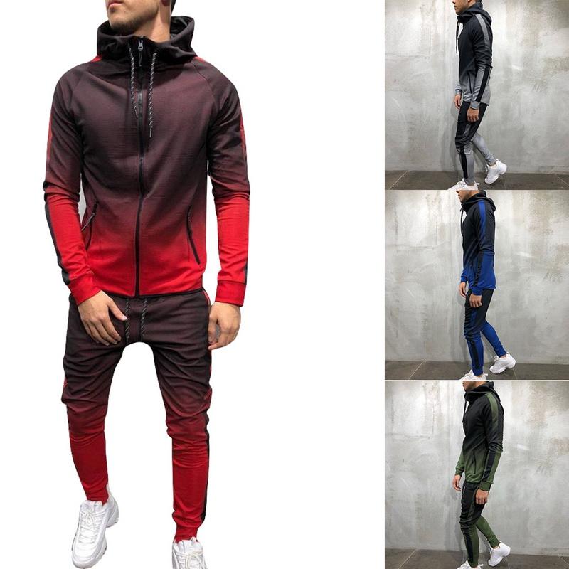 

Men' Tracksuits Men Trend Leisure Sport Gyms Running Autumn Outfit Mens Hooded Top Fitness Bodybuilding Male Zipper Suit, Blue