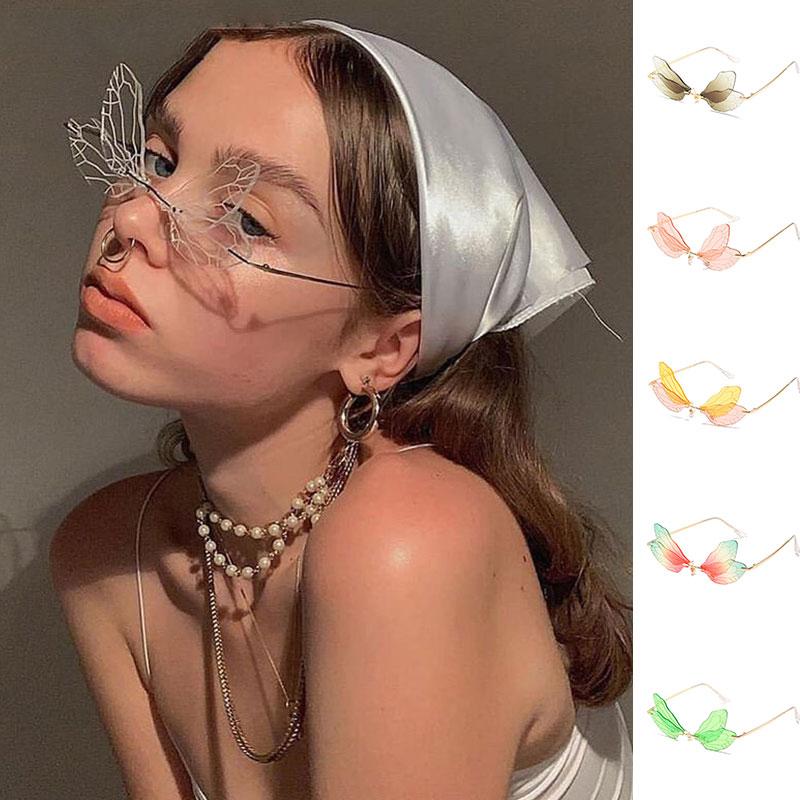 

Fashion Rimless Sunglasses Women Designer Dragonfly Clear Lens Steampunk Glasses J55