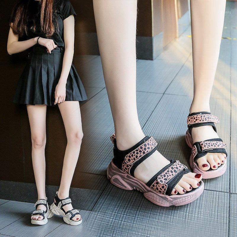 

2020 summer new fashion wild leopard print sports sandals thick bottom increased sandals female old X2571, Beige