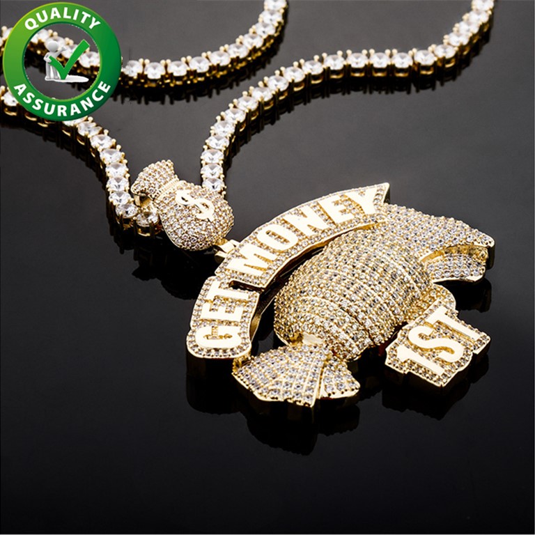 Iced Out Pendant Hip Hop Bling Jewelry Men Women Luxury Designer Necklace Diamond Tennis Chain GET MONEY Hiphop Candy Charms Rapper Fashion Acces