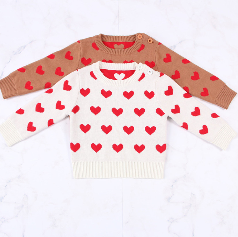 

INS girls love heart knitted pullover children long sleeve casual pullover Spring new Valentine's Day mother and daughter sweater A5682, Red