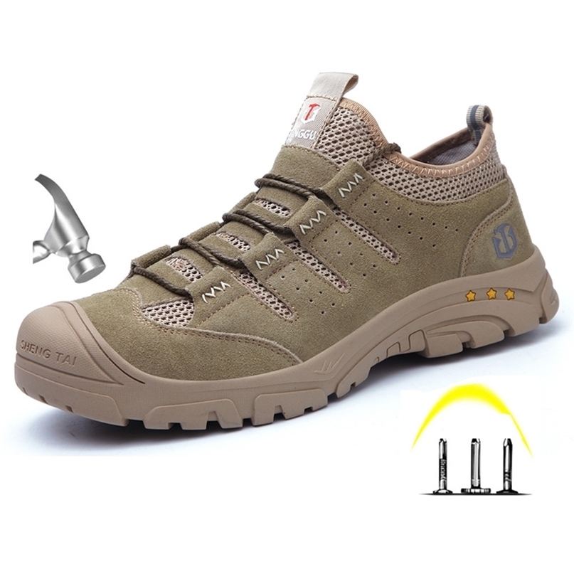

Outdoor Men's Desert Steel Toe Anti Smashing Protective Safety Shoes Men Puncture Proof Work Boots Sneakers 220303, T665 khaki