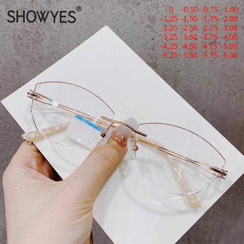

Sunglasses Oversized Anti Blue Light Filter Rimless Myopia Glasses Women Computer Eyeglasses Customized Rhinestone Elegant Lady Eyewear