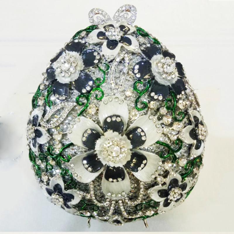 

White Crystal Black Flower Evening Clutch Diamond Bags Elegant Designer Ladies 3D Flower Clutches Mini Party Prom Purses