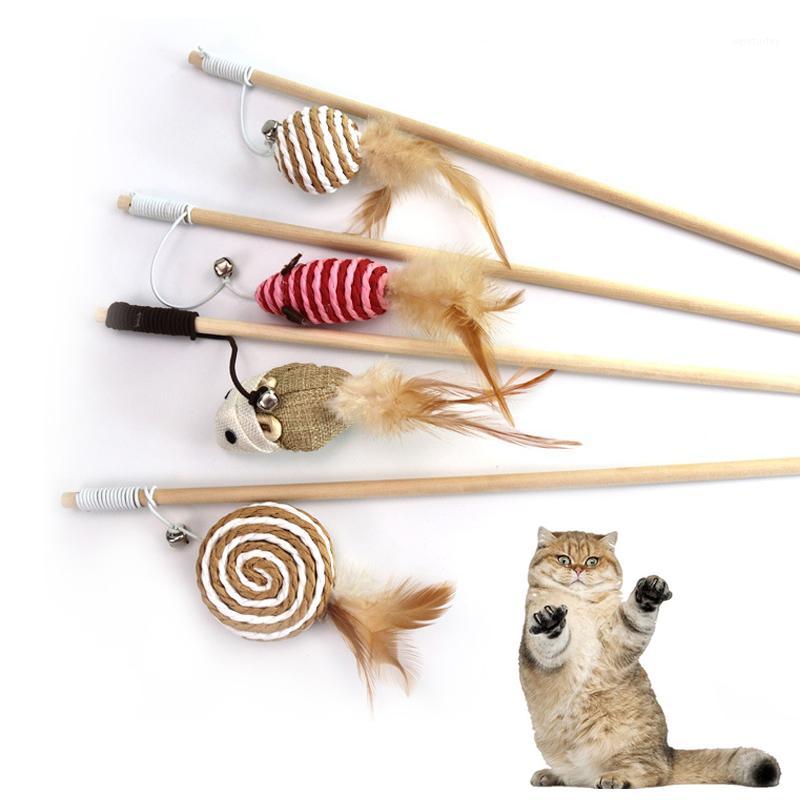 

40cm Pet Cat Teaser Toys Feather Linen Wand Cat Catcher Teaser Stick Interactive Toys Wood Rod Mouse Toy1