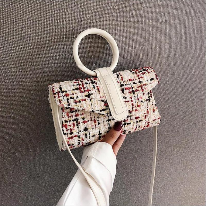 

2021 fashion Women's Handbag Gold Mini Woolen cloth PU leather stitching Small Square Bag French texture Shoulder Crossbody Bag, Green