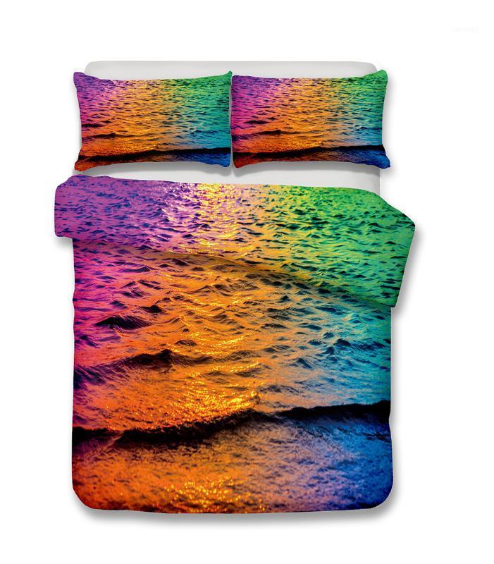 

BEST.WENSD High-quality bedding set 3pcs Sea wave duvet cover+pillowcase king comforter set dekbed overtrek home textile bed1, As picture
