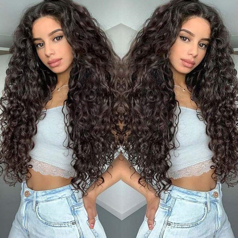 

Long Deep Curly None Lace Wigs Long Loose Black Natural Wave Wigs Heat Resistant Fiber Synthetic Wigs for Black Women 24inch+Free Wig Cap