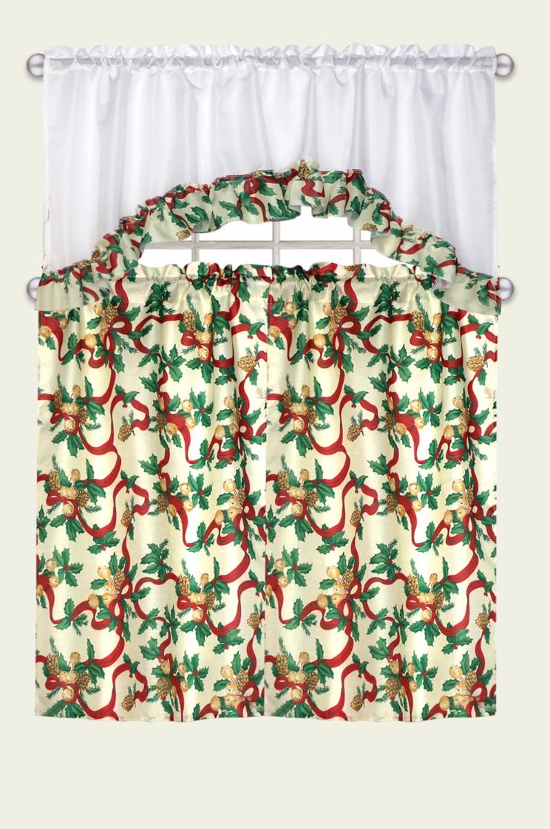

3pcs set imitation linen fabric christmas design kitchen curtain, Red