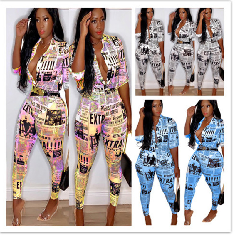 

Women Tracksuit 2 Piece Set Sweatsuit Outfit Newspaper Printing T-shirt Pullover Bodycon Leggings Pants Plus Size Summer Clothing Plus Size, Yellow