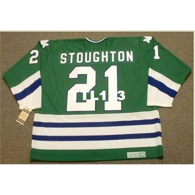 

740 #21 BLAINE STOUGHTON Hartford Whalers 1979 CCM Vintage Hockey Jersey or custom any name or number retro Jersey, Green