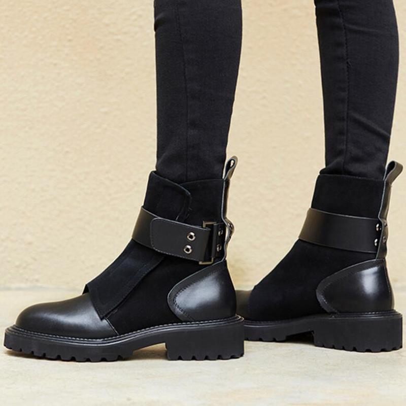 

women ankle boots chaussure booties low heels luxury PU leather autumn plus size matin shoes woman zapatos mujer sapato D1626, Black