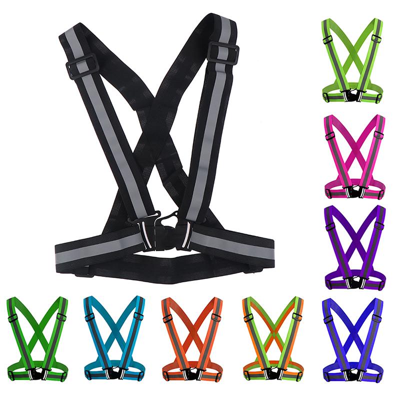 

1pc Safety Adjustable Outdoor Camping Safety Reflective Visibility Striped Vest Jacket Highlight For Night Riding Cycling Sports, Black