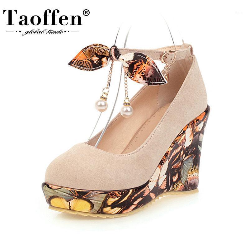 

Taoffen Women Pumps Shoes Fashion Bowknot Metal Buckle Pearls Shoes Women Stylish Platform Heels Casual Footwear Size 34-431, Beige