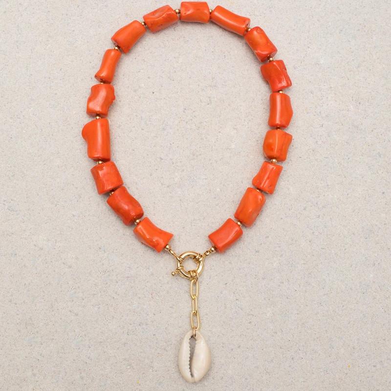

Bohemia women fashion Orange Coral Shells Pendant Necklace unique chain 2021 new charm short choker necklace jewelry gift