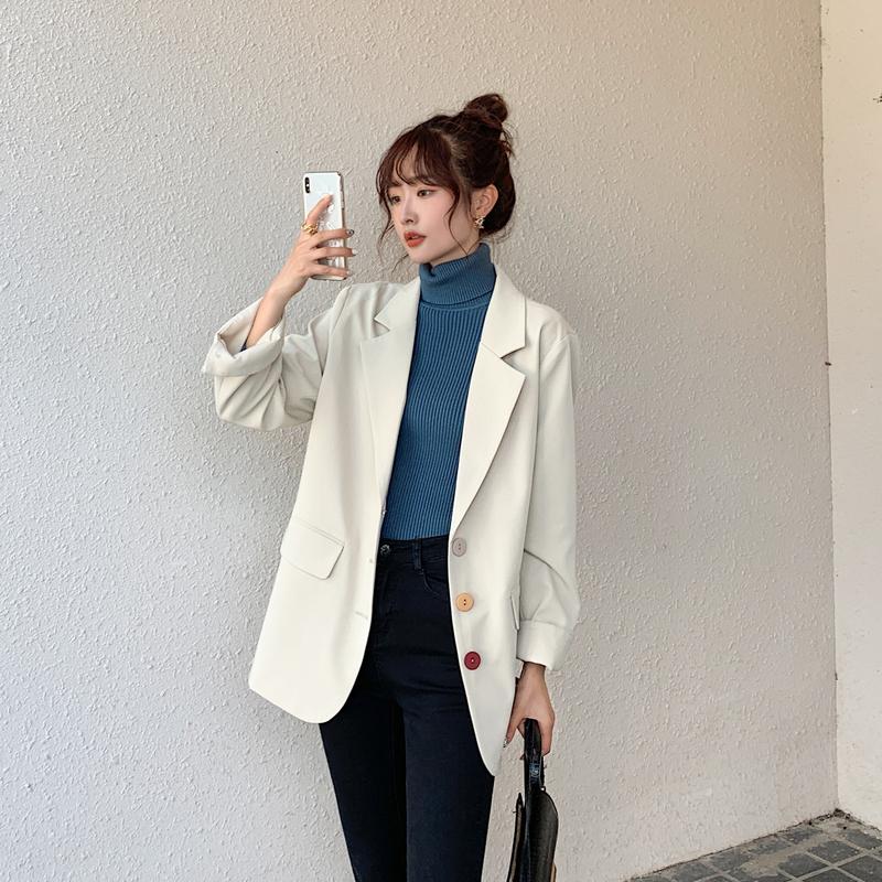 

Oversized Simple Blazer Elegant Long Sleeve Autumn Elegant Fashion Blazer High Quality Marynarka Damska Coat Women DE50XZ, Black