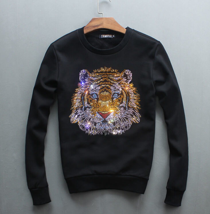 

2021 New Spring Autumn Long Sleeves Plush and Thickened Hot-rolled Tiger Head Fashion Warm Pullover Men's Hoody Dggy, As picture shown