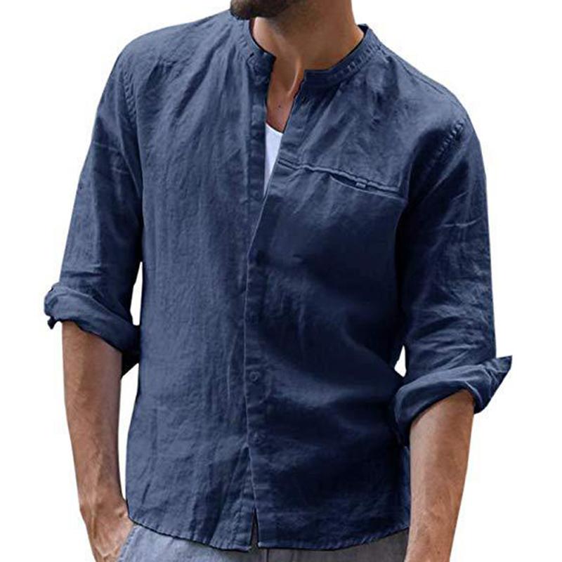 

Men's Casual Slim Fit Shirts Linen Long Sleeve Button Tops Solid Regualr Soft Loose Male Shirts Plus Size -XXXL, Black