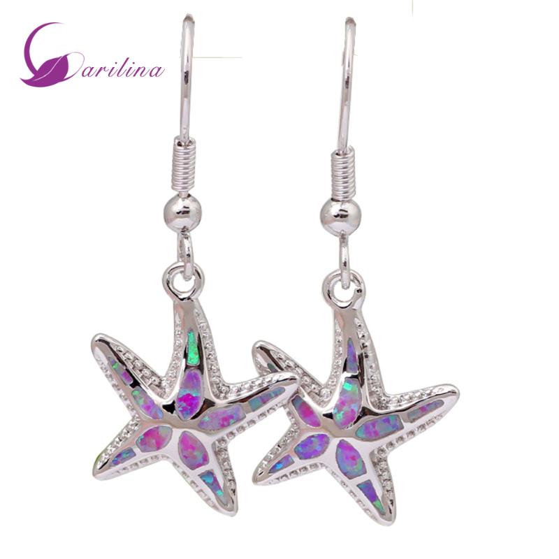 

Perfect Silver Color Jewelry Fashion Sea Star Pink Opal Earrings Drop Dangle Earrings For Women E020