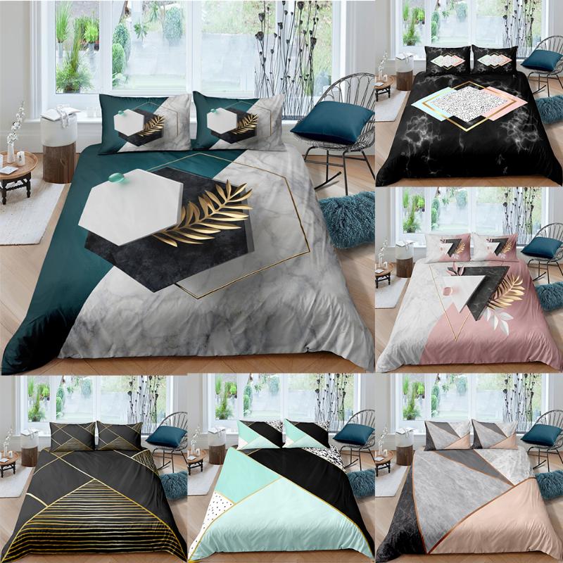 

ZEIMON 2/3Pcs 3D Digital Marble Printing Bedding Set 1 Quilt Cover + 1/2 Pillowcases Geometric Design Double Full Queen King, 050-3
