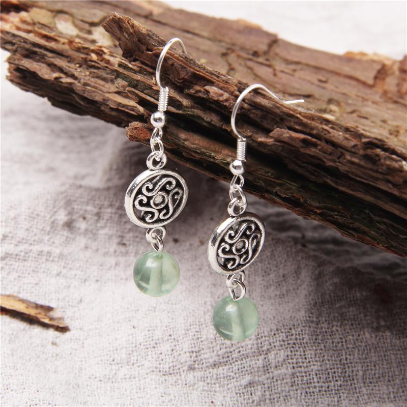 

Fashion Pendant Earrings Natural Stone Beads Drop Earrings Alloy Flower Earring Lucite Fluorites Danglers Women Eardrop Jewelry