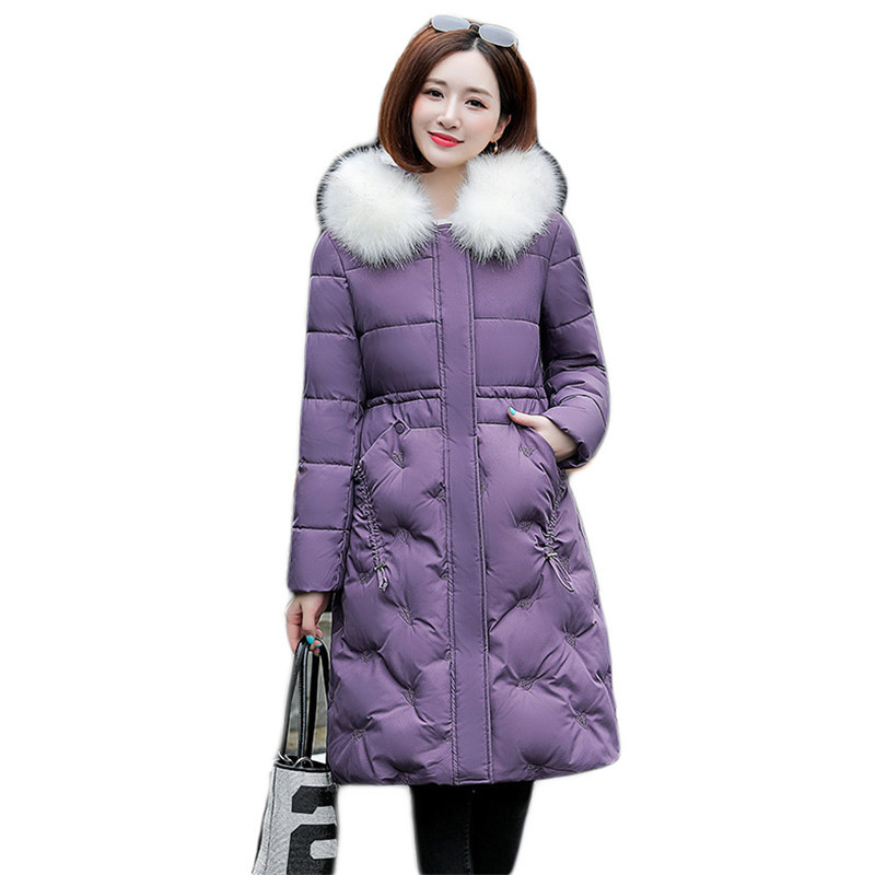 

2021 New Women's winter coat Autumn new cotton coats long Korean fashion thin thick white heat with hood parkas feminine, Black