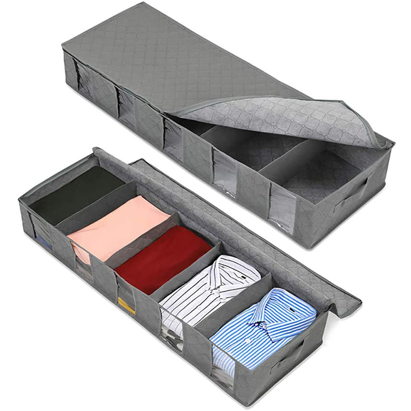 

Under Bed Storage Boxes Wardrobe Organizer Non-woven Fabric 5 Grids Storage Box Suitable for Storing Clothes Socks Bra Toys Blankets, Gray
