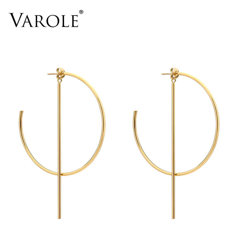 

VAROLE Circle Line Dangle Earrings Gold color Earings Stainless steel Drop Big Earrings For Women Long Earring Jewelry brinco