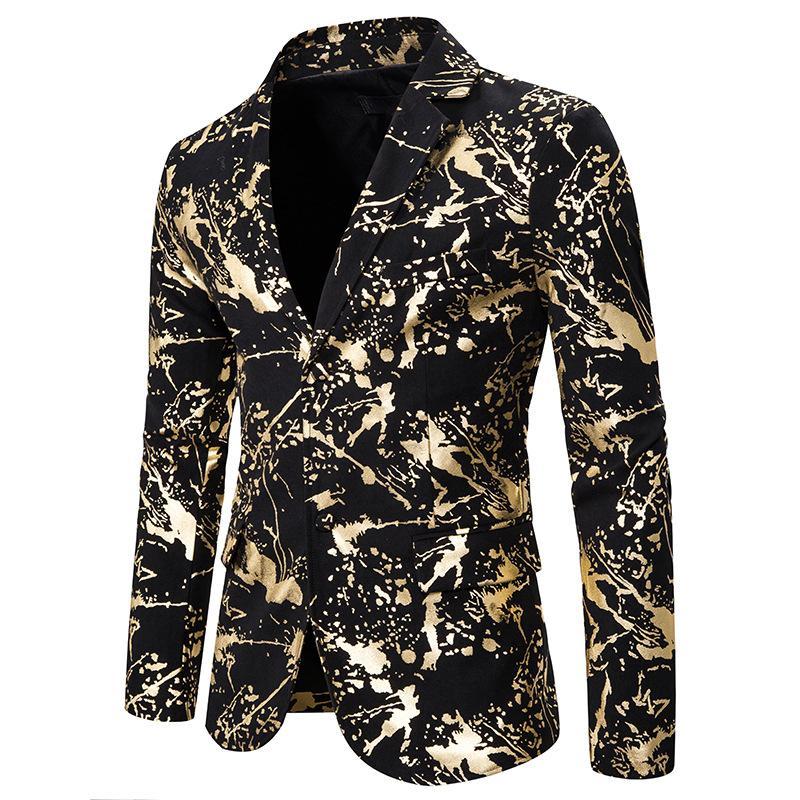 

Shiny Silver Splash Ink Print Blazer Men Nightclub Prom Suit Blazer Men Costume Homme Wedding Tuxedo Masculino, Sliver