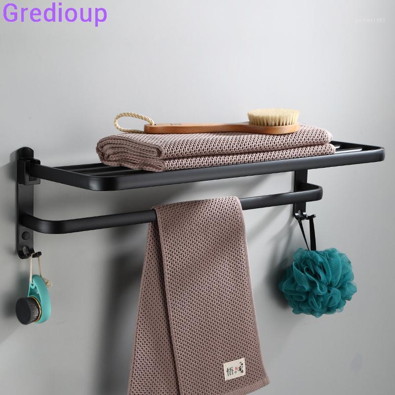 

Towel Holder Bathroom Black Hand Towels Hanger Bath Shower Towel Support Folding Shelf Bathroom Spalce Aluminum Racks Washroom1, 39cm