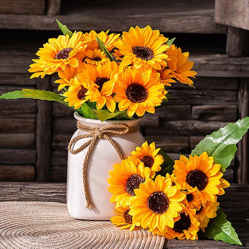

13 Heads Beautiful Yellow Silk Sunflower Artificial Flowers 9 Branch/Bouquet For Home Office Party Garden Hotel Wedding Decor
