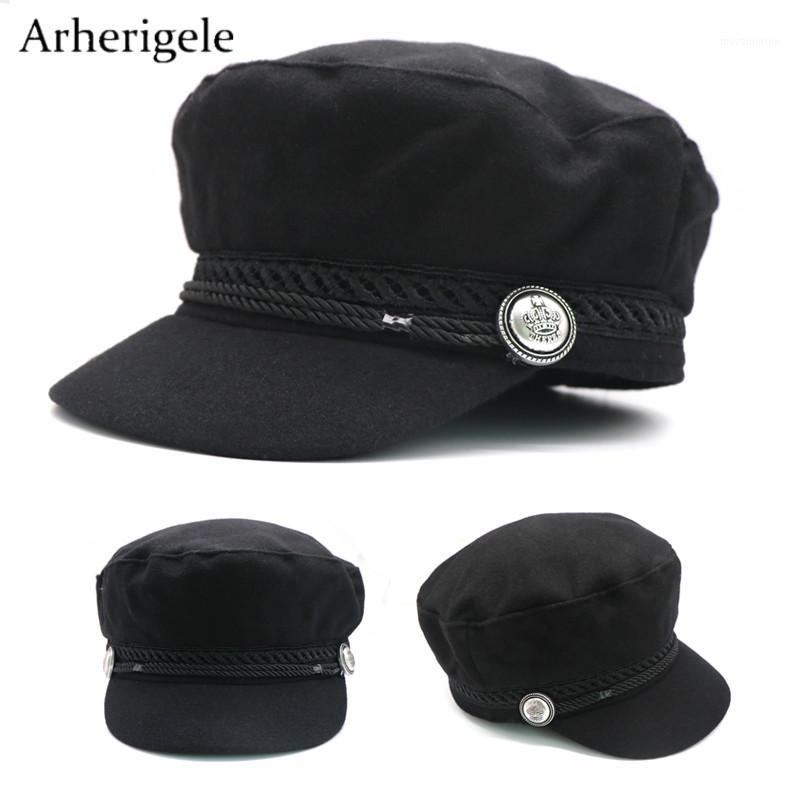 

Arherigele 2pcs Fashion Black Baseball Caps Vintage Flat Cap Hats for Women Casual Sun Hat Snapback England Style Hip Hop Cap1