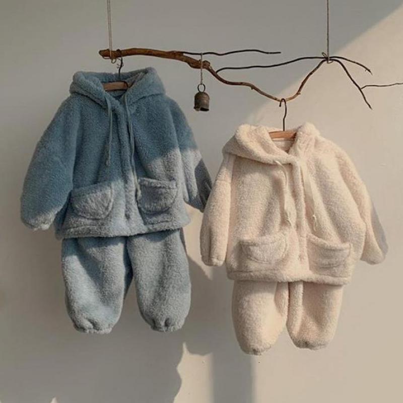 

2021 New Clothes Winter Baby Boys and Girls Fleece Thickened Warm Hooded Coat + Pants 2 Piece Suit Children's Clothing Set O148, 2153435135brown