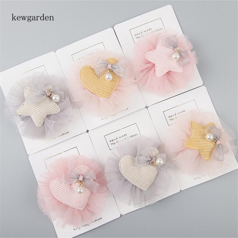 

Kewgarden Baby Girls Hairclips Gauze Stars Lovely Barrettes Side Clips Safety Hair Accessories Headwear 2 PCS / Set, Gray