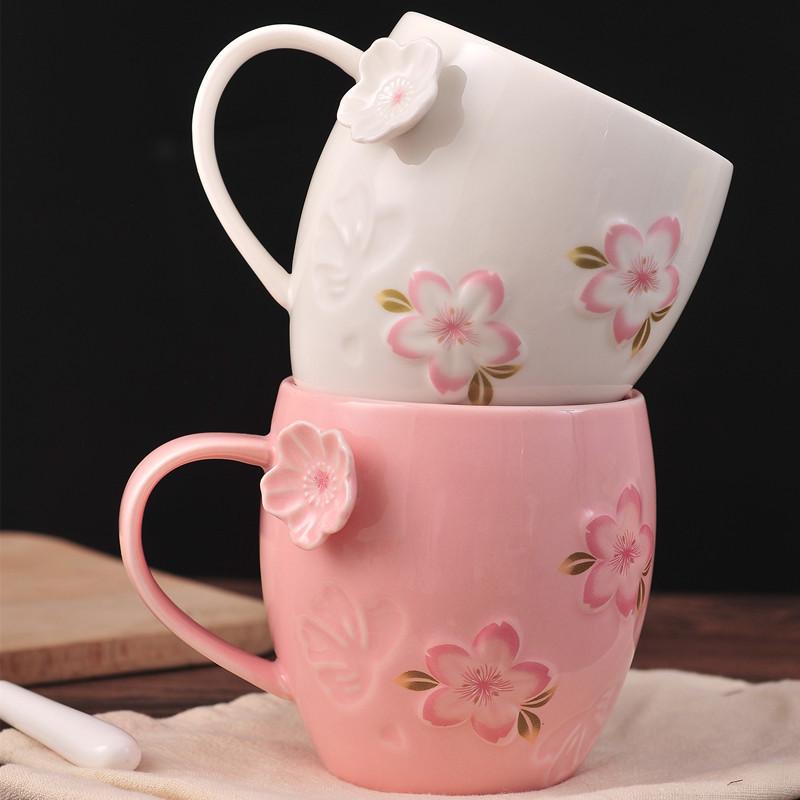 

3D Three-dimensional Sakura Flower Cameo Cup Coffee Mug Caneca Criativa Copo Kuksa Tasse Gift Box For Lover Cafeteira Xicara, Pink