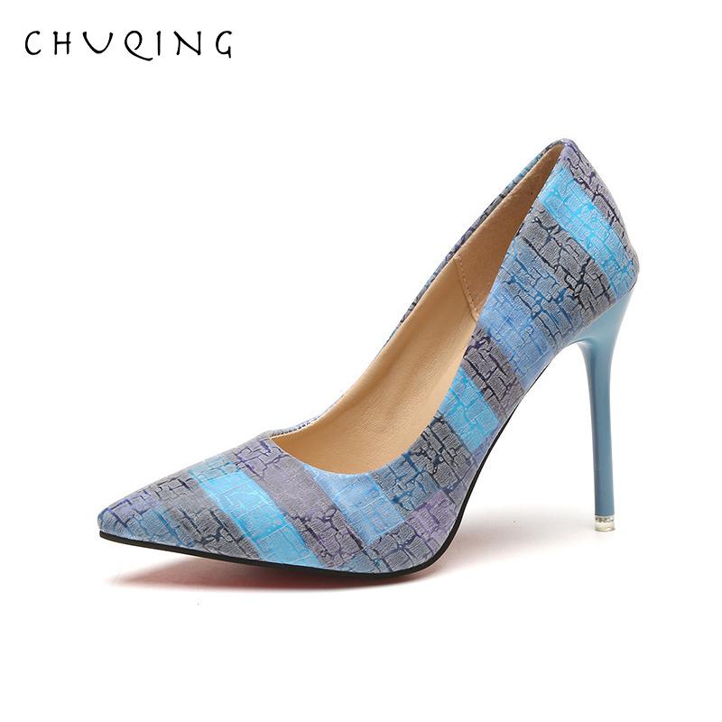 

CHUQING 2021 Autumn New Ladies Pointed Fashion High Heels Color Matching Shallow Mouth Women's Shoes, Blue