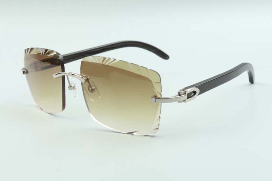 

2021 Direct sales high-quality cutting lens sunglasses 3524020, black horn temples glasses, size: 58-18-135mm
