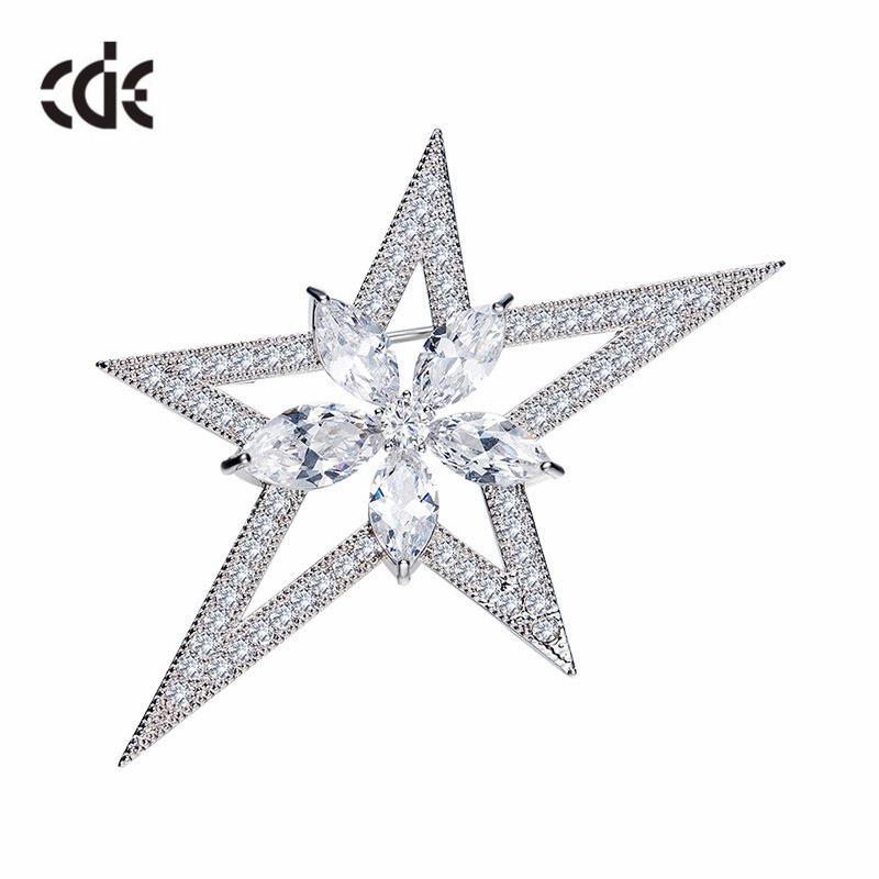 

CDE Trendy Silver Color Star Brooch Pin with Cubic Zirconia Christmas Brooch for Women Daily Clothing Accessories