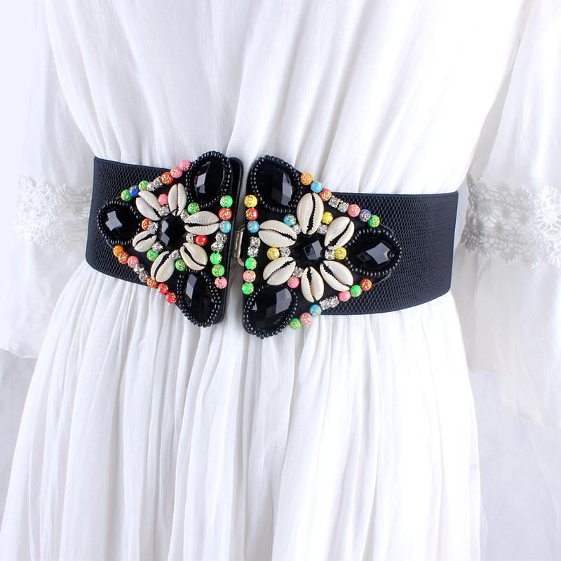 

elastic waist seal wide belts for women decorative national fashion black stretch strap rhinestone inlay1