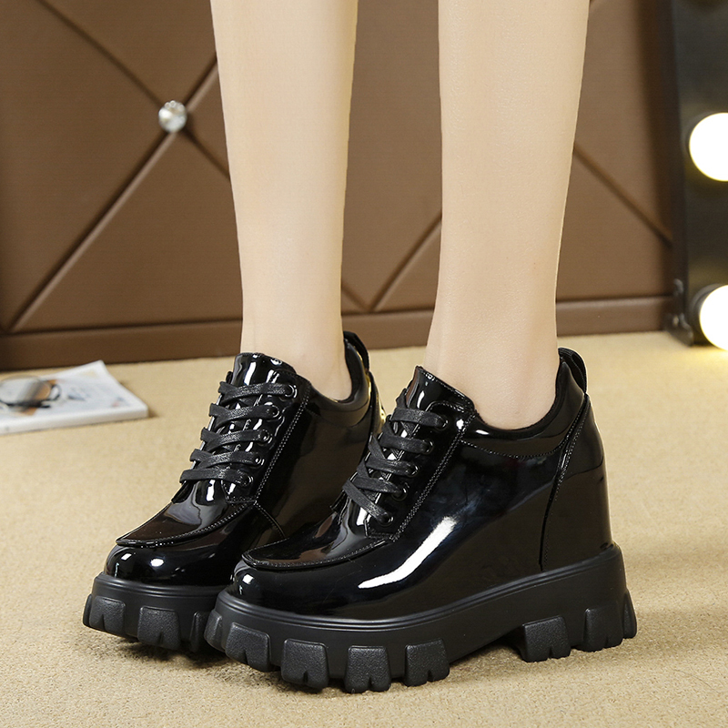 

Top chunky teddy platform inside winter women's sneakers heels hidden lace until vulcanize white woman casual shoes 2020, Black