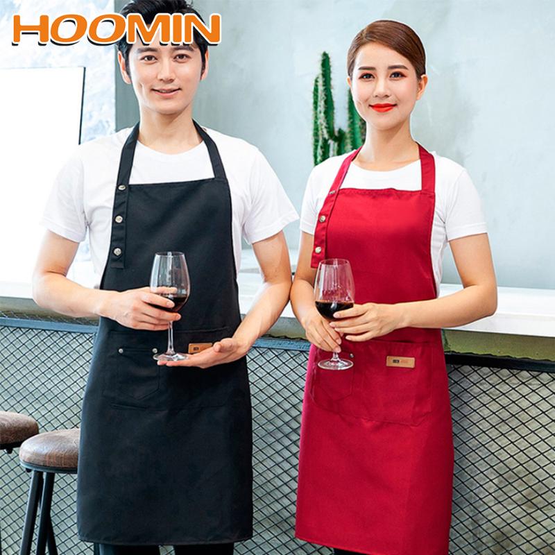 

HOOMIN Canvas Kitchen Apron With Pocket For Woman Men Chef Waiter Cafe Shop BBQ Hairdresser Cooking Baking Kitchen Accessory
