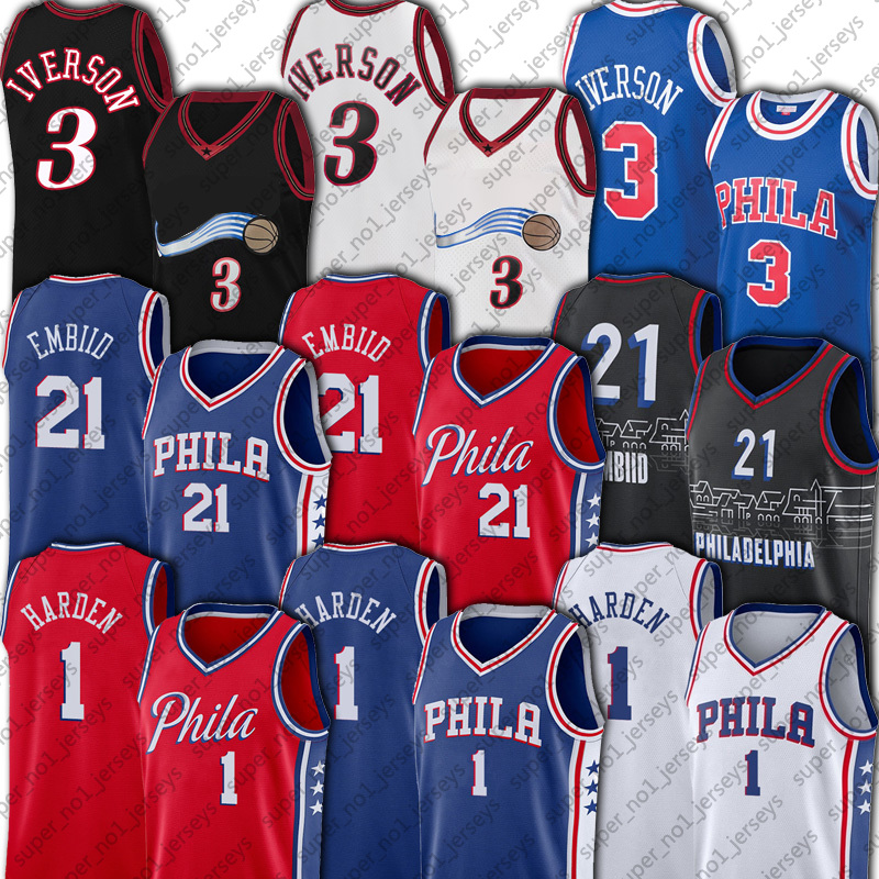 

Philadelphia''76ers''basketball 1 James Harden Jersey Joel 21 Embiid retro Allen Julius Iverson Erving Jerseys Throwback ASDG;O
