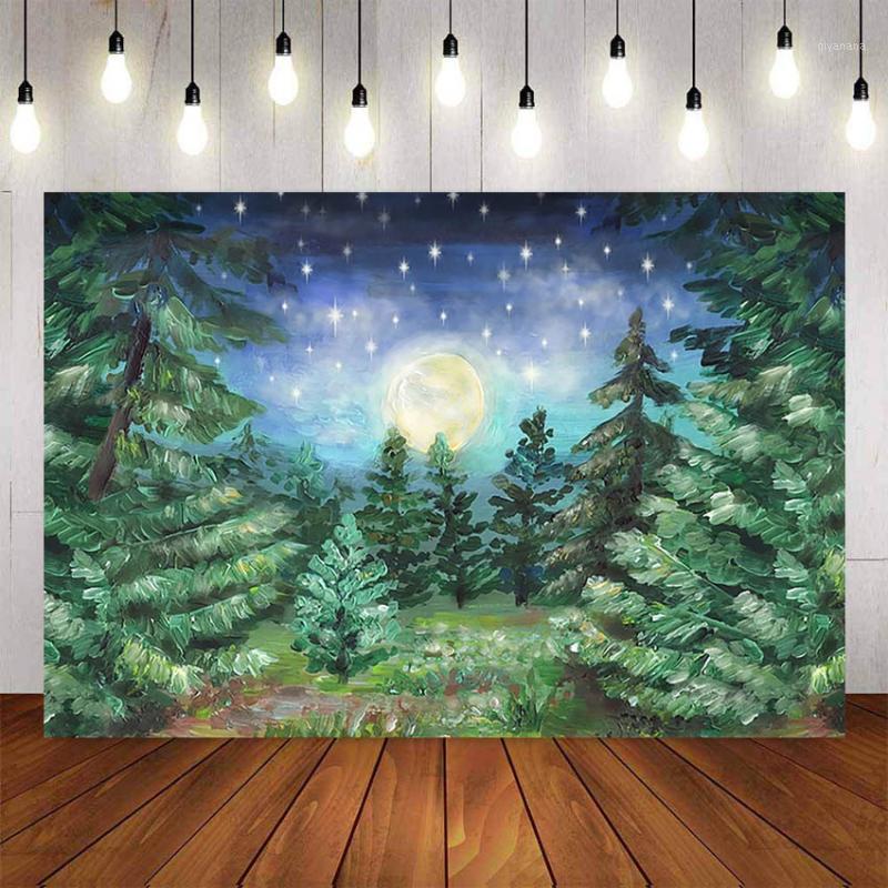 

Photography Background Oil painting Style Moon Star Pine Forest Baby Shower Backdrop Decor Photo Studio Photocall Photo Prop1