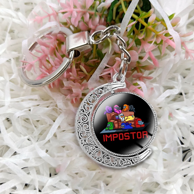 

Anime Among Us Keychain Peripheral Stainless Steel Keychain Double-sided Half-moon Keychain popolar every love game people