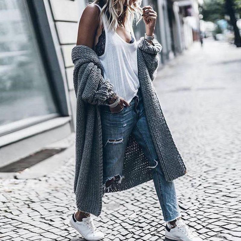 

Women' Clothes For Winter knit Cardigan Sweater Bat Sleeve Long Loose Thick Coat Knitted Sweater Outwear Thickness Jacket #1119, Gray