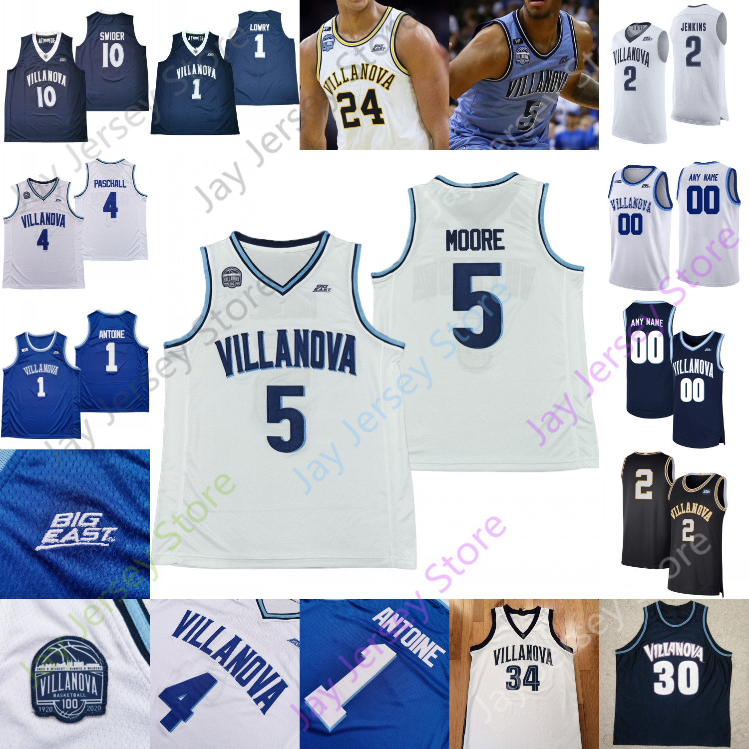 

Custom 2020 Villanova Wildcats Basketball Jersey NCAA College Bey Collin Gillespie Lowry Paschall Eric Dixon Dhamir Cosby-Roundtree, White v collar