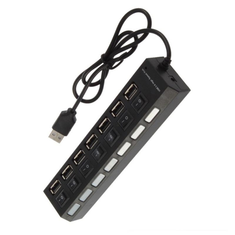 

7-Port USB 2.0 Hub with High Speed Adapter On/Off Switch for Laptop PC Home Office @M23