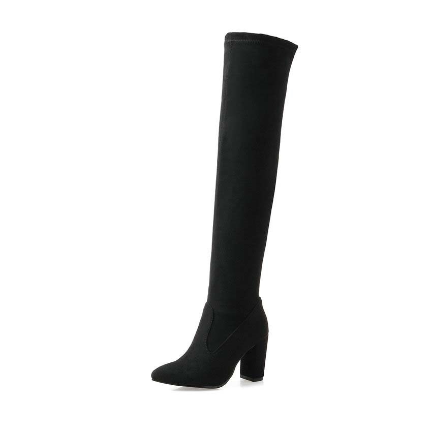 

Esveva ladylike black thin herd look hot skin on the knee high-heeled boots high-square ladies'boots size 34-43, Apricot