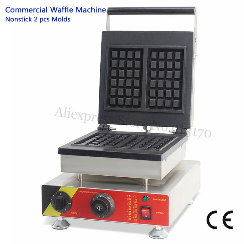 

Commercial Square Waffle Maker Stainless Steel Electric Belgian Square Waffle Machine 2 pcs Moulds 1500W 220V 110V