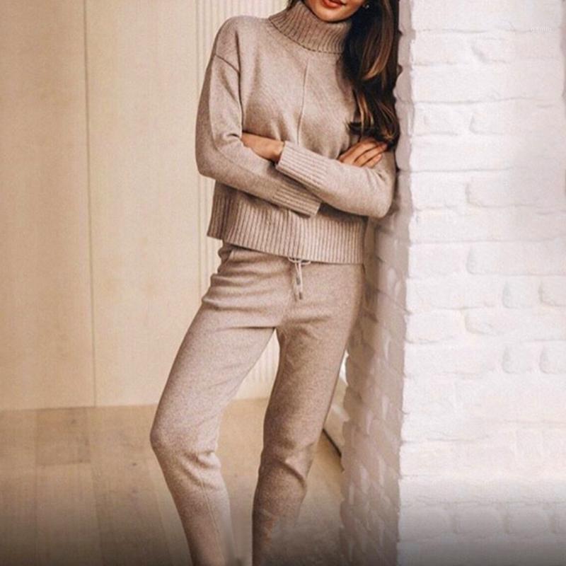 

Women Tracksuit Autumn Sweater Two Piece Knitted Sets Female Turtleneck Sweater And Lace Up Sweatpants Suit Casual Streetwear1, Red